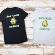 Youth-size t-shirt showcasing playful avocado graphic for children.