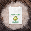 Smiling avocado with big eyes and leaf top featured on t-shirt design
