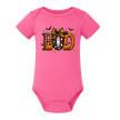 Hot pink baby Halloween onesie featuring a cute Boo ghost and pumpkin design for baby’s first Halloween
