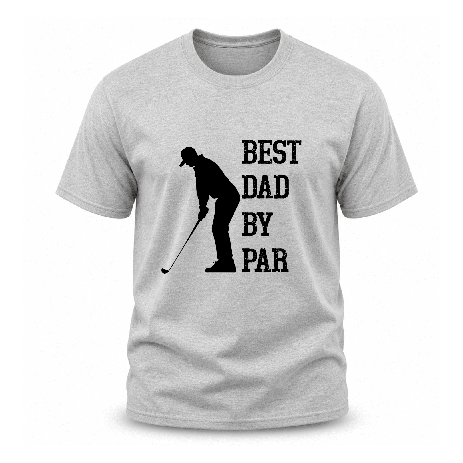 Grey men’s Father’s Day golf shirt with Best Dad By Par text and premium golfer artwork