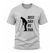 Grey men’s Father’s Day golf shirt with Best Dad By Par text and premium golfer artwork