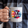 Glossy ceramic mug for dads with bright paint splash design suitable for coffee, tea, and hot beverages
