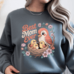 Charcoal Gray crewneck featuring warm Best Mom Ever artwork with nature elements.