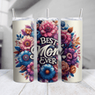 Stylish floral Best Mom Ever travel tumbler with reusable straw and sliding lid