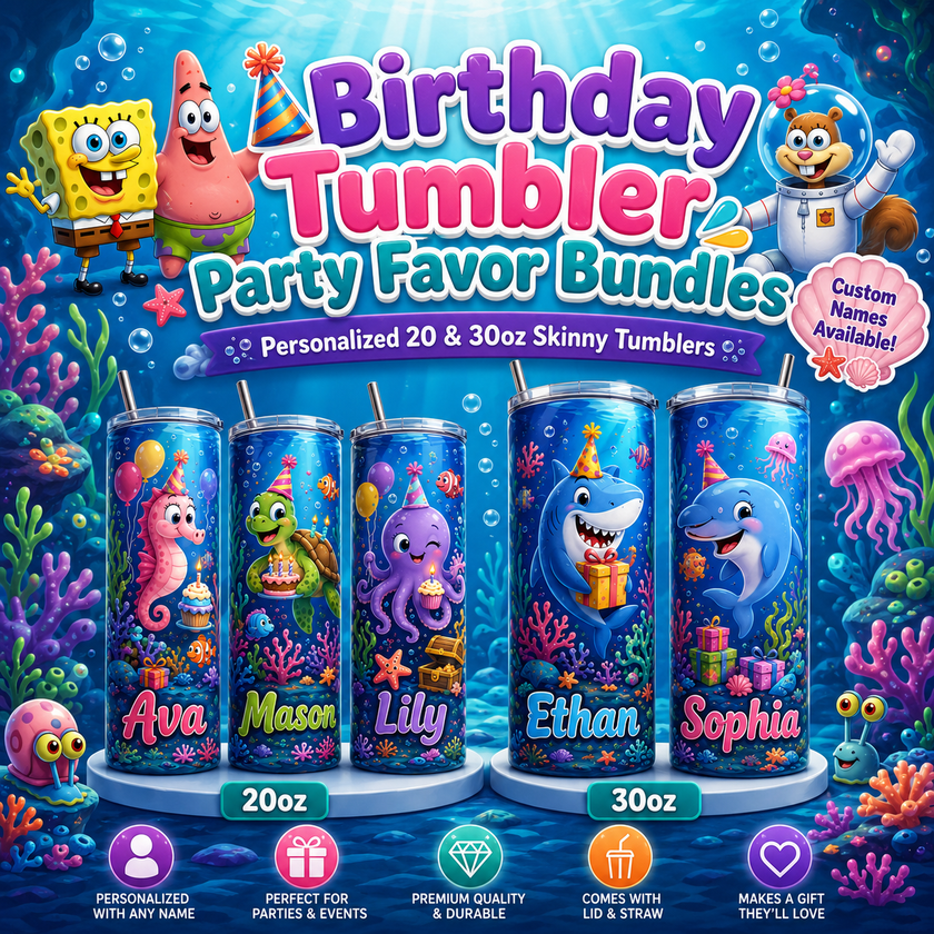Birthday Tumbler Party Favor Bundle | Custom 20oz & 30oz Sublimation Tumblers