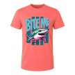 Coral Silk men’s Bite Me Shark T shirt with bold retro shark artwork and colourful statement design