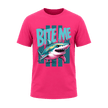 Heliconia pink men’s shark T shirt featuring the Bite Me design with vibrant teal and pink ocean artwork