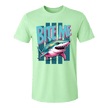 Mint Green men’s shark graphic T shirt featuring colourful Bite Me artwork and retro coastal styling