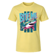 Corn Silk men’s graphic T shirt featuring a colourful Bite Me shark illustration for marine life fans