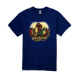 Navy blue t-shirt featuring Black Excellence design and raised fist symbol on front.