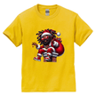 Yellow men’s festive shirt with detailed Black Santa graphic in streetwear Christmas theme.