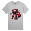 Gray men’s Christmas shirt featuring modern Black Santa in a festive hip hop outfit.