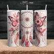 20oz butterfly dreamcatcher tumbler with floral feathers and 360 degree wrap design on stainless steel skinny cup