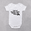 White short-sleeve onesie featuring Call of Doody: Little Gamer, Big Mess design