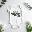 Call of Doody funny baby onesie with gaming controller graphic on white bodysuit