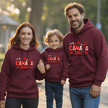 Matching maroon Canada Day family sweatshirts with festive Canada graphic for holiday events