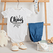 White baby onesie with black 