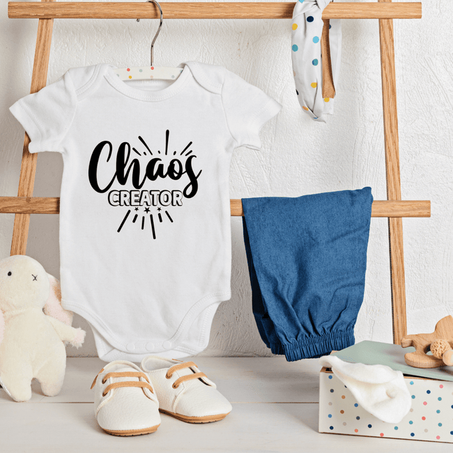 White baby onesie with black 
