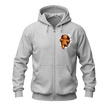 Sport grey Christmas gingerbread zip up hoodie with festive gingerbread chest design and classic casual styling.