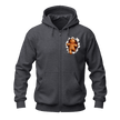 Dark heather Christmas gingerbread zip hoodie with small gingerbread peekaboo artwork on the front chest.
