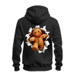 Black Christmas zip up hoodie with oversized gingerbread man torn paper illusion graphic printed across the back.