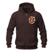 Dark chocolate Christmas gingerbread zip up hoodie with festive peekaboo gingerbread design on the chest.