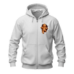 White Christmas gingerbread zip up hoodie featuring a small gingerbread peekaboo chest graphic and festive styling.