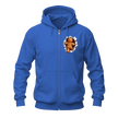 Royal blue Christmas gingerbread zip up hoodie with small peekaboo gingerbread chest graphic and full front zipper.