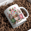 Christmas hot cocoa mug with candy canes and marshmallows design
