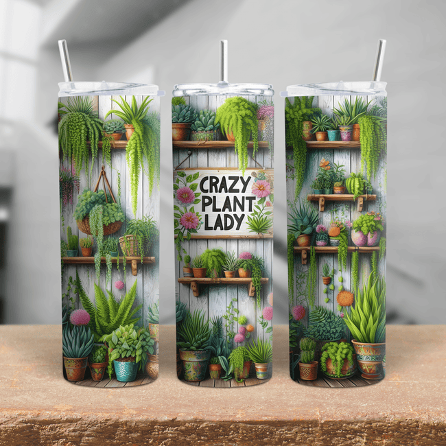 Beautiful Crazy Plant Lady wall art featuring vibrant potted plants, succulents, and ferns in colorful pots.
