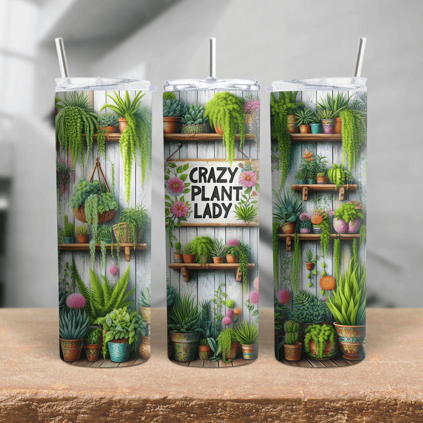 Beautiful Crazy Plant Lady wall art featuring vibrant potted plants, succulents, and ferns in colorful pots.