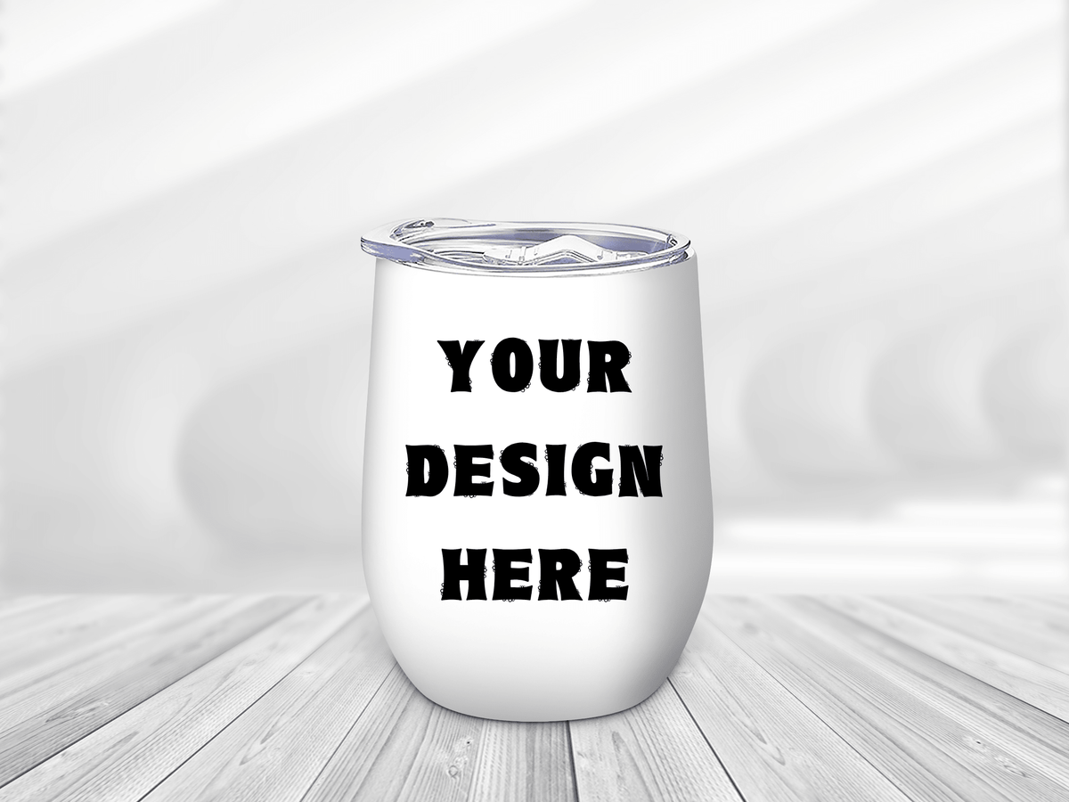 Personalized stainless steel 12oz wine tumbler featuring a custom photo design perfect for birthdays, weddings, Mother's Day and special occasions.
