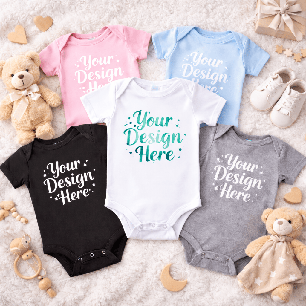 personalized baby onesie with custom design area made from soft breathable cotton for newborn comfort