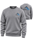 Grey crewneck sweat shirt with corporate design on the front chest and back. 