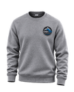 Grey crew neck sweatshirt with corporation embroidery patch