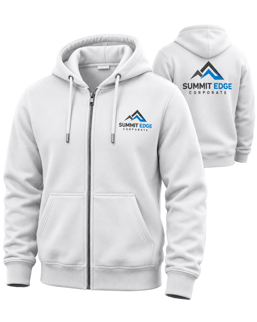 Front and Back View of DTF applied to a zip up hoodie