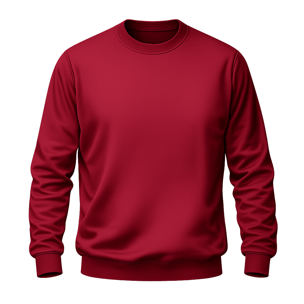 A solid dark red crewneck sweatshirt with long sleeves, ribbed cuffs, and a ribbed hem, shown against a plain white background.