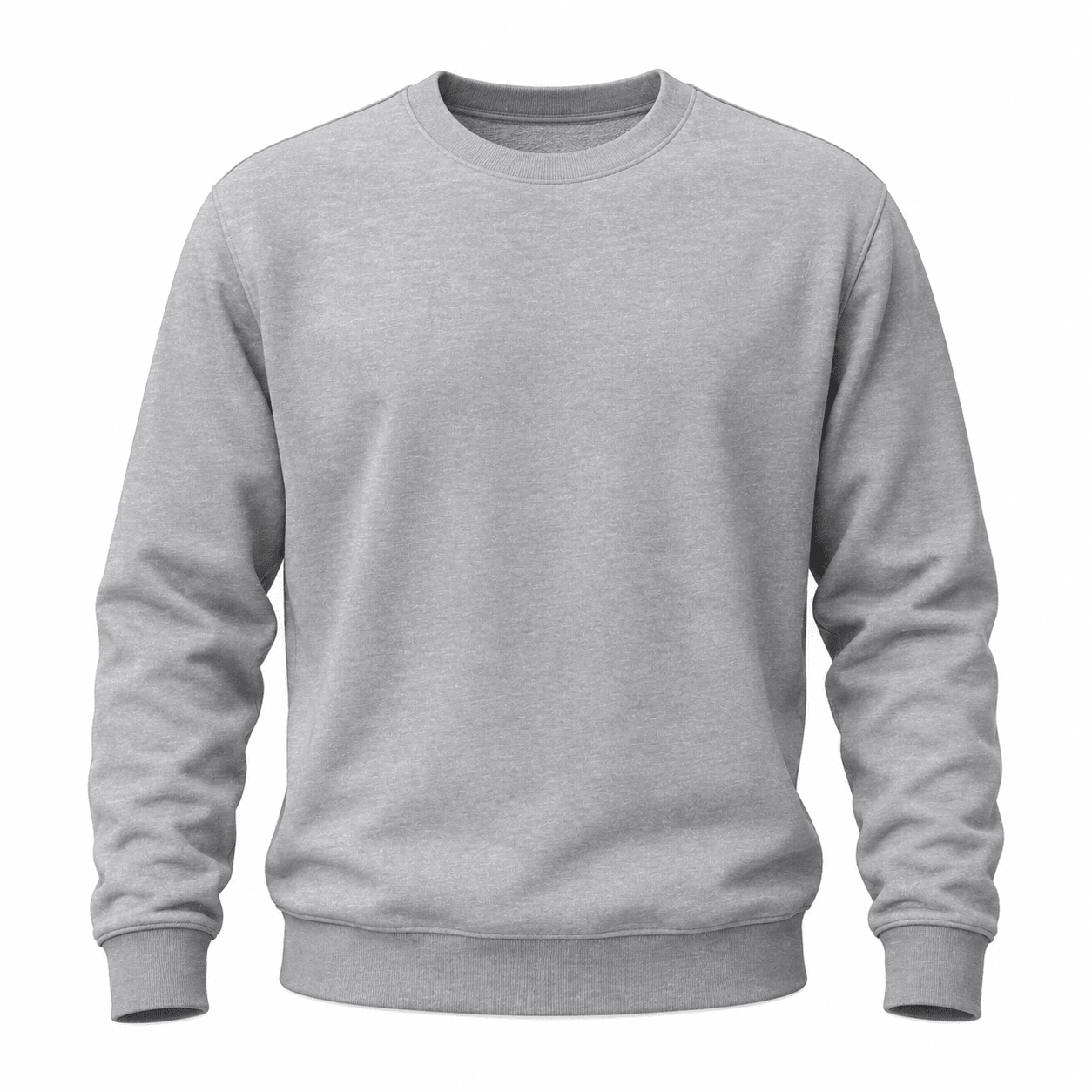 A light gray crewneck sweatshirt with long sleeves and ribbed cuffs and hem, shown on a plain white background.