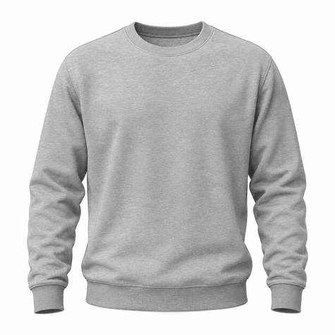 A light gray crewneck sweatshirt with long sleeves and ribbed cuffs and hem, shown on a plain white background.