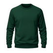 A dark forest green crewneck sweatshirt with ribbed cuffs and hem, shown against a matching solid green background.