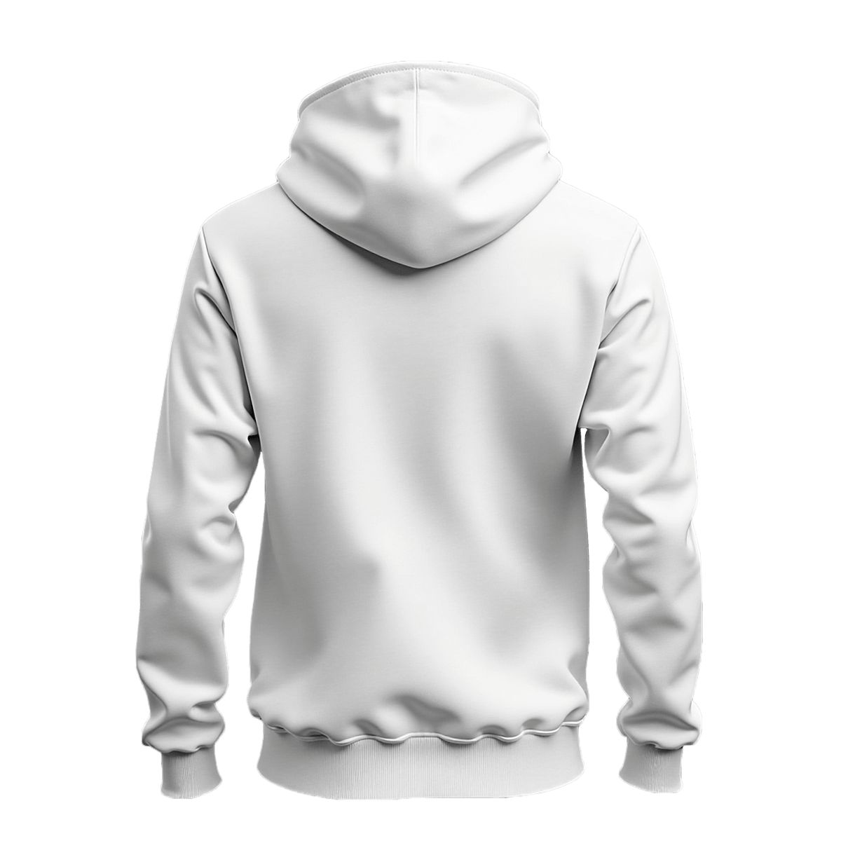 A plain white pullover hoodie shown from the back, centered on a clean white background.