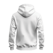 A plain white pullover hoodie shown from the back, centered on a clean white background.