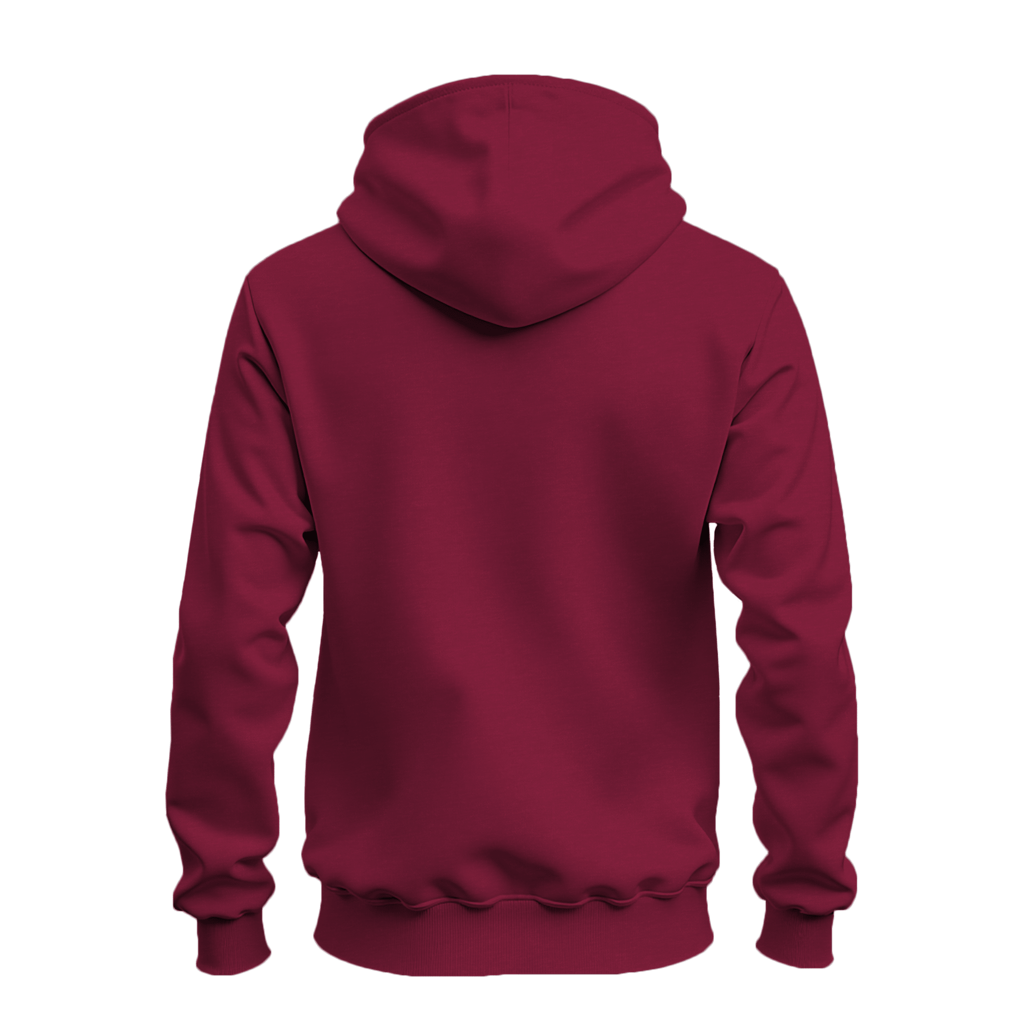 A dark red pullover hoodie shown from the back, displayed on a clean white background.