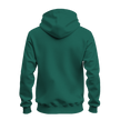 A dark green pullover hoodie shown from the back, displayed on a clean white background.