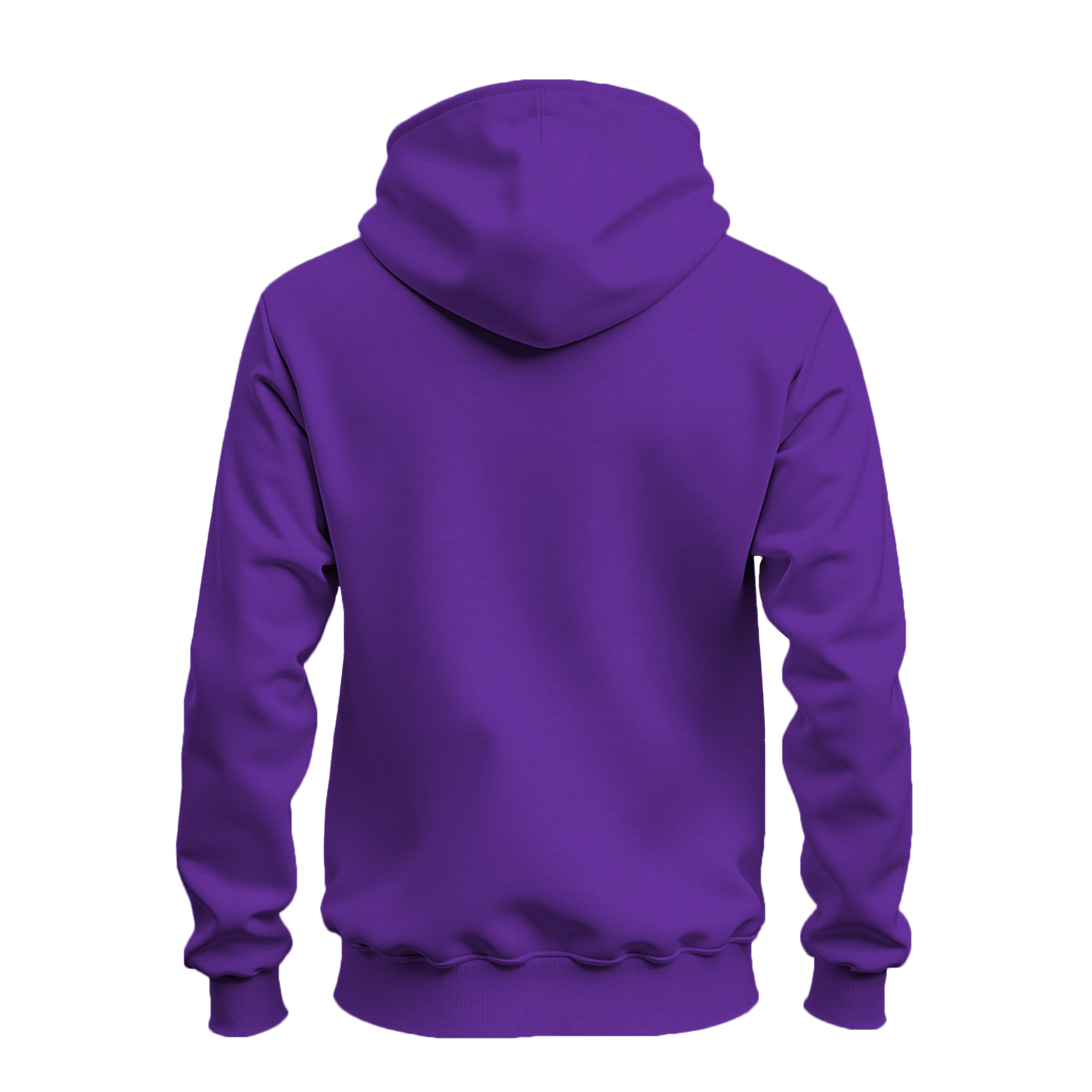 A solid purple pullover hoodie shown from the back, displayed on a clean white background.