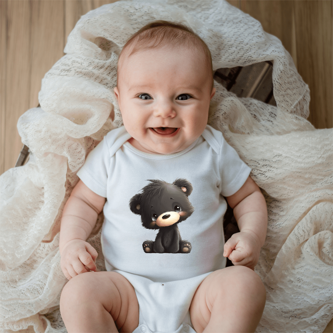 Cute Black Bear Baby Onesie | Adorable Woodland Baby Bodysuit