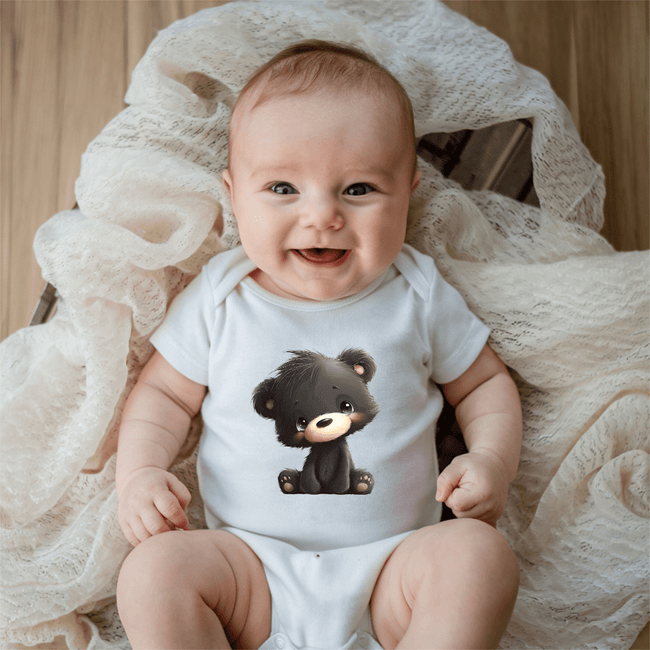 Cute Black Bear Baby Onesie | Adorable Woodland Baby Bodysuit