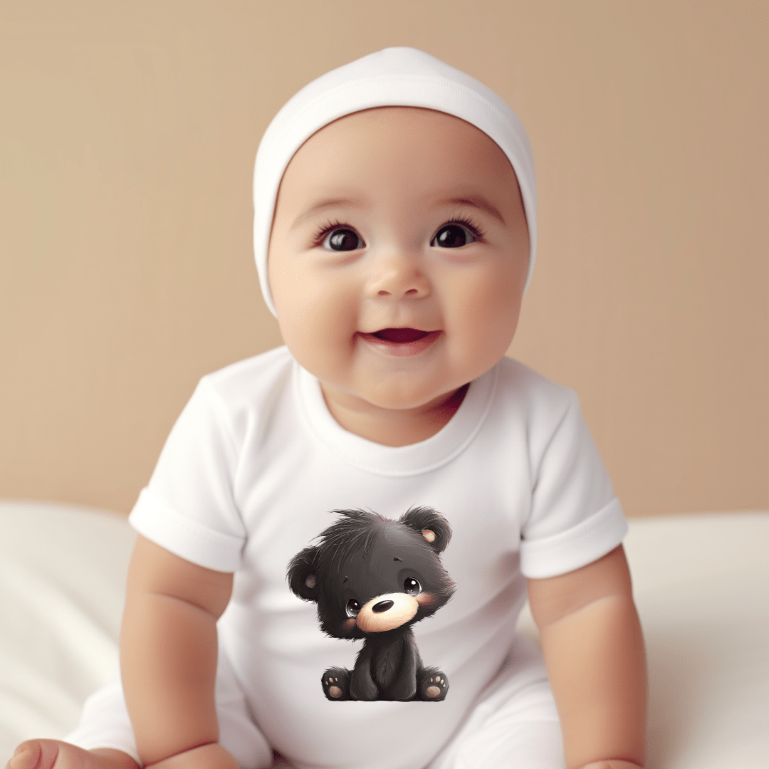 Cute Black Bear Baby Onesie | Adorable Woodland Baby Bodysuit