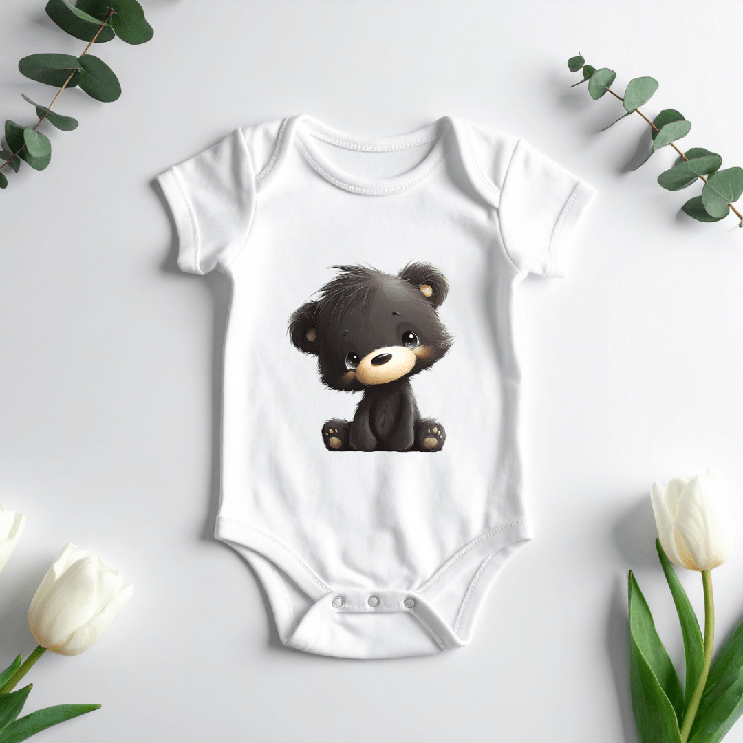 Cute Black Bear Baby Onesie | Adorable Woodland Baby Bodysuit