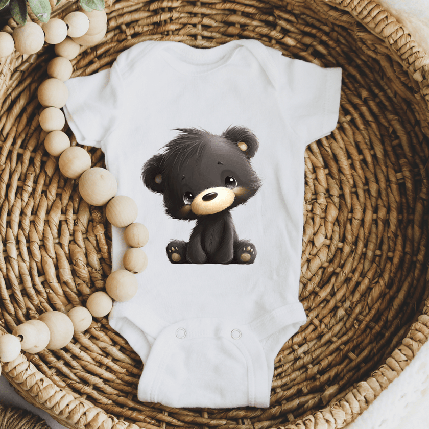 Cute Black Bear Baby Onesie | Adorable Woodland Baby Bodysuit